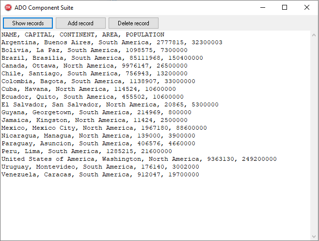 ADO Component Suite demo example